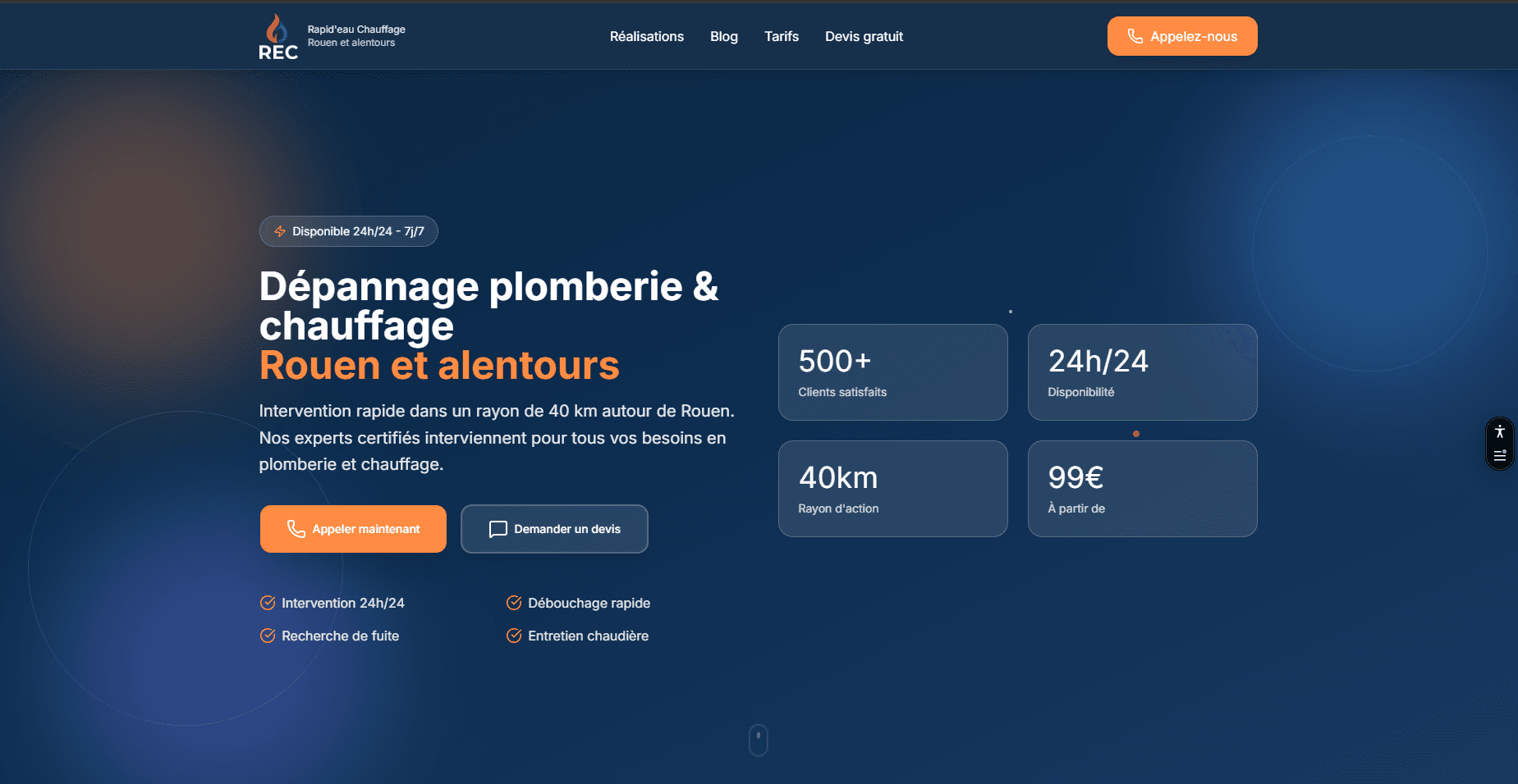 Site vitrine réalisé pour REC Plombier Chauffagiste